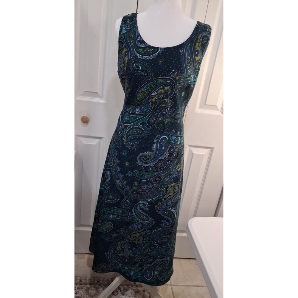 Studio 1 Paisley Midi Dress Blue Green Whimsigoth Boho Chic Cottagecore sz10